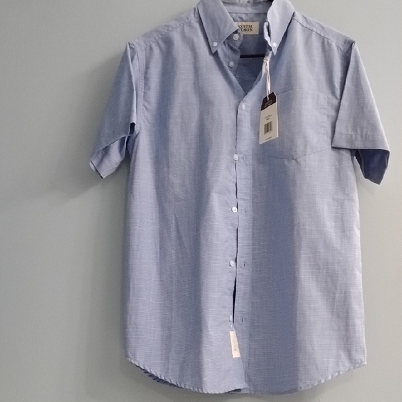 NWT North Hudson Palace Blue Button Down Short Sleeve Shirt Size Small - Picture 5 of 7